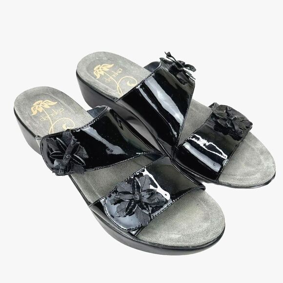 Dansko Sandals Eu 40 Black Donna Patent Leather Slip On Adjustable Double Strap - Picture 7 of 14